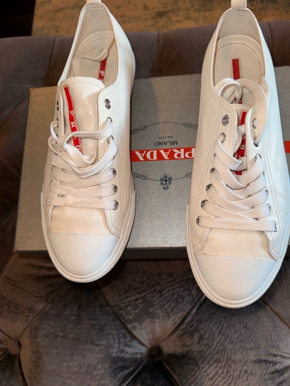 Prada Men’s White Leather Low-Top Sneakers